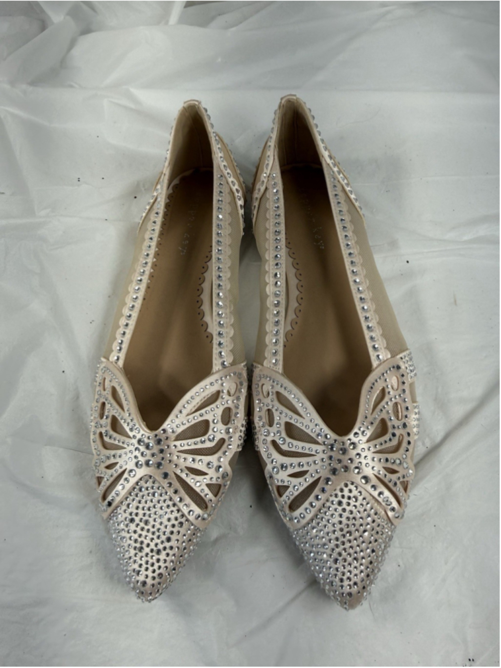 Copper Key Crystal Pointed Toe Butterfly Flat Shoes Womens 8M - Picture 3 of 15